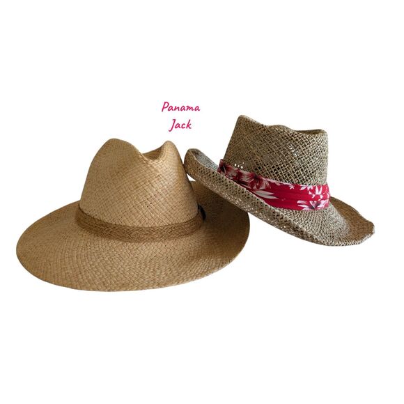 Panama Jack Straw Hat Bundle Lot of 2 Safari Wide Brim Beach Sun Hats